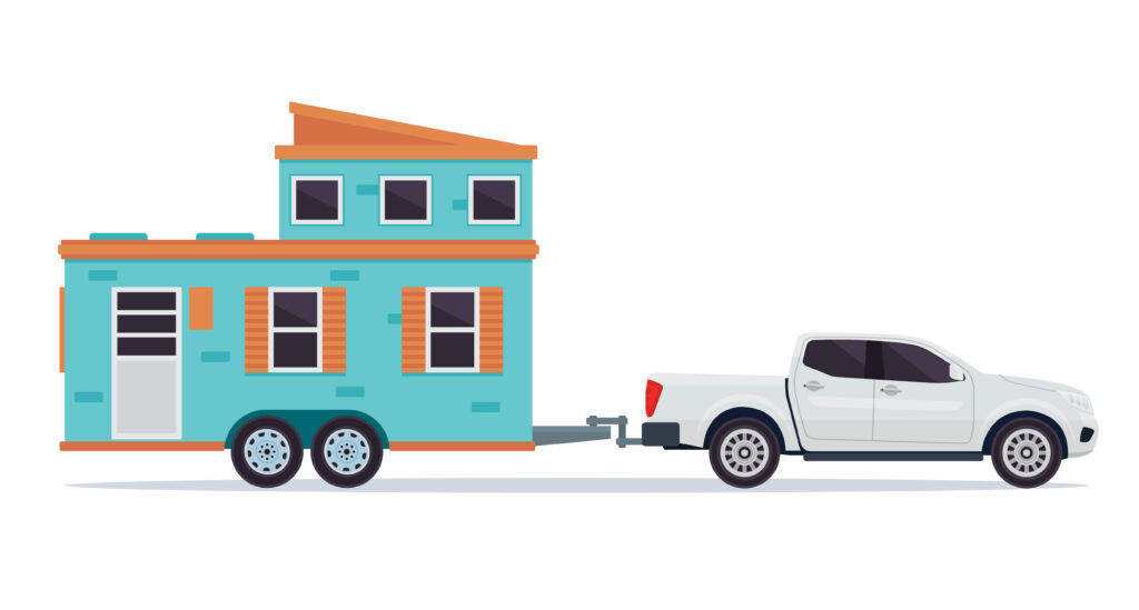 Modern Small Tiny House Building With Pick Up Truck Illustration