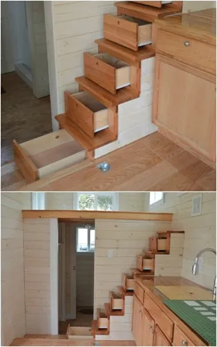 Tiny Home Storage in Stairs