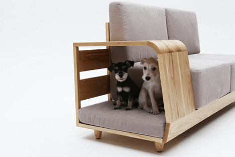 Couch with built-in dog bed